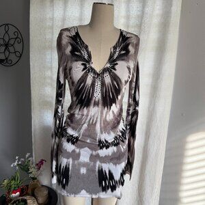 INSANE VINTAGE Y2K Rockstar Rhinestone Long Sleeve sweater dress!